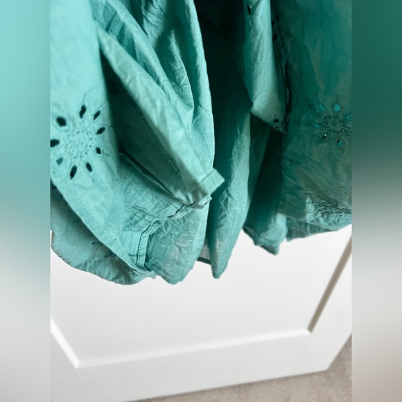 J.Crew Mineral Green Eyelet Cotton Midi Sundress Pockets Fit Flare Size 8 - Picture 9 of 14